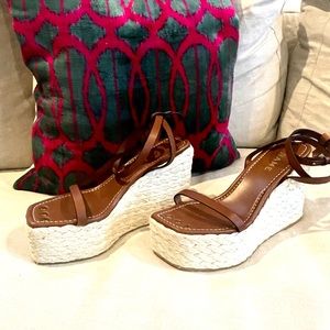 Frame Denim Tobacco Ankle Wrap Wedges